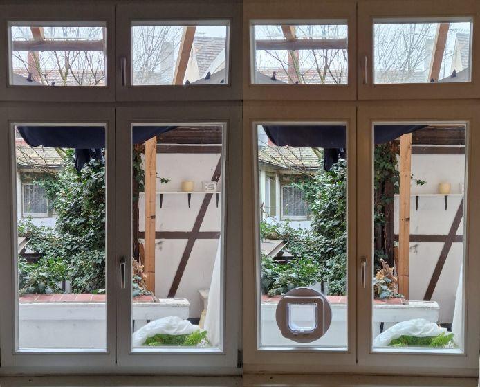 Vorher Nachher Katzenklappe im Glas