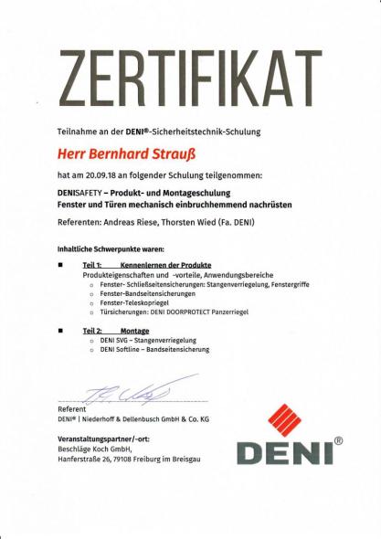 Zertifikat Bernhard Strauß 